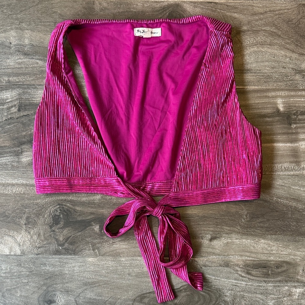 For Love & Lemons Pink Ribbed Tie Front Crop Top Size Small